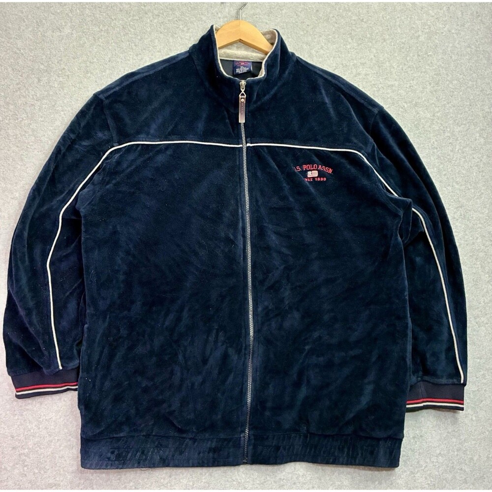 U.S. Polo Assn. Velour Track Jacket Men’s XL Full Zip Navy Blue Retro Y2K